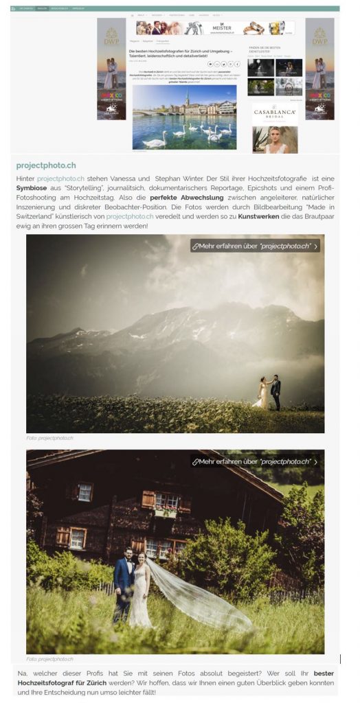 Zankyou Blogpost die besten Hochzeitsfotografen Zürichs